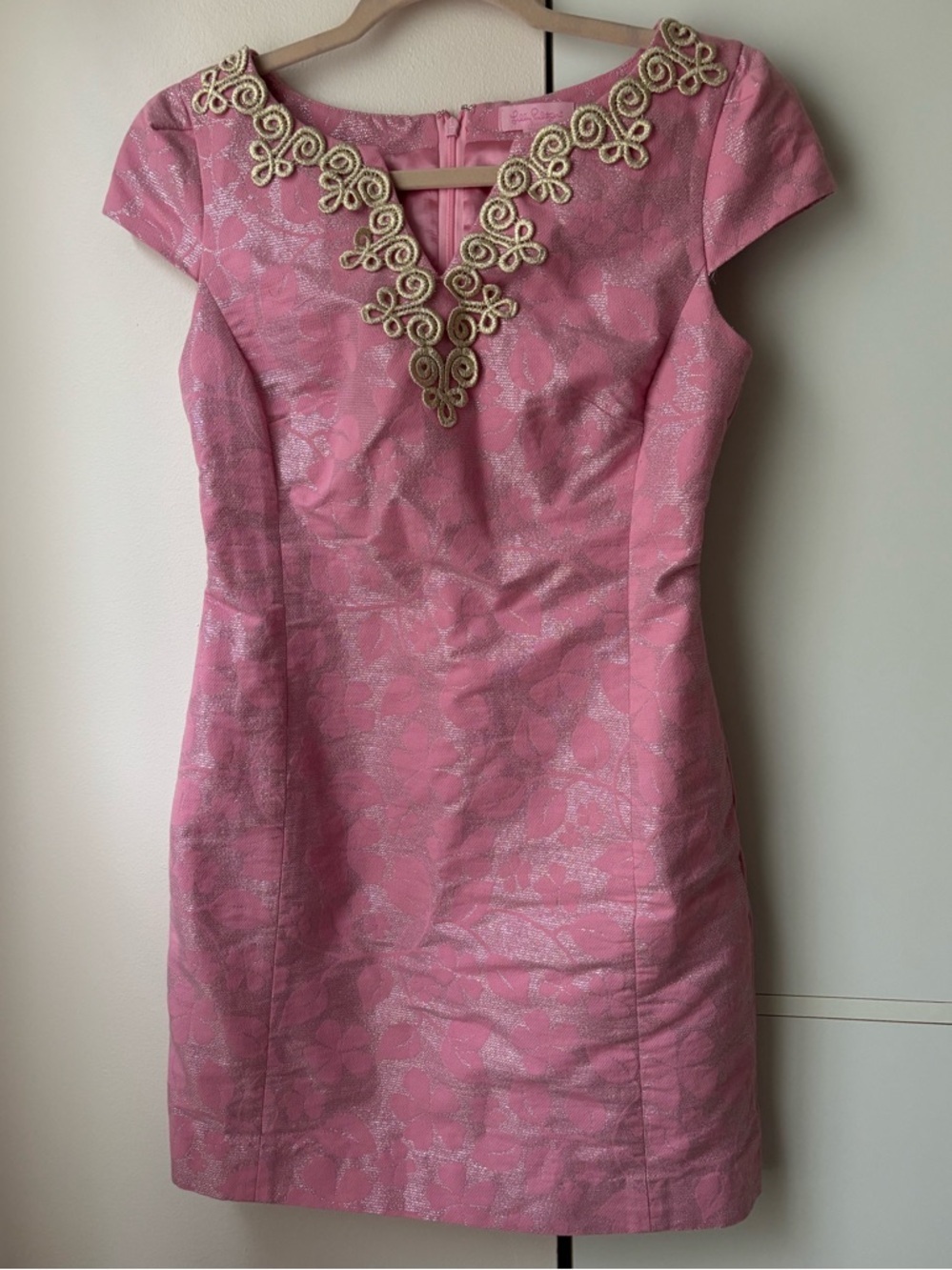 Lilly Pulitzer Valli Shift Dress Size 0 Pink Gold Metallic Cocktail Dress